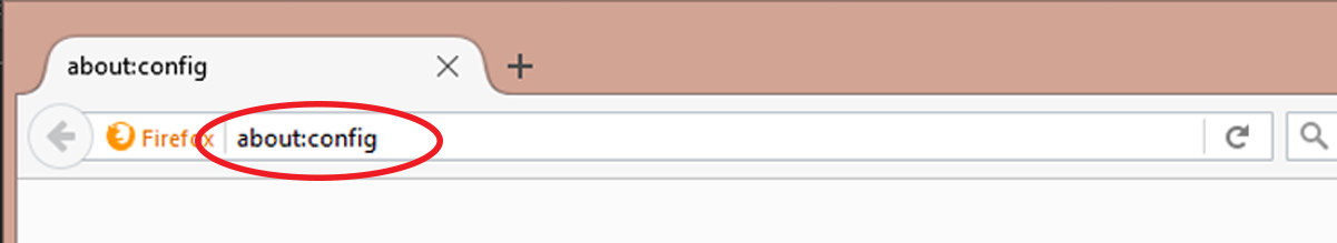 Screenshot showing the Firefox address bar with about:config entered into it