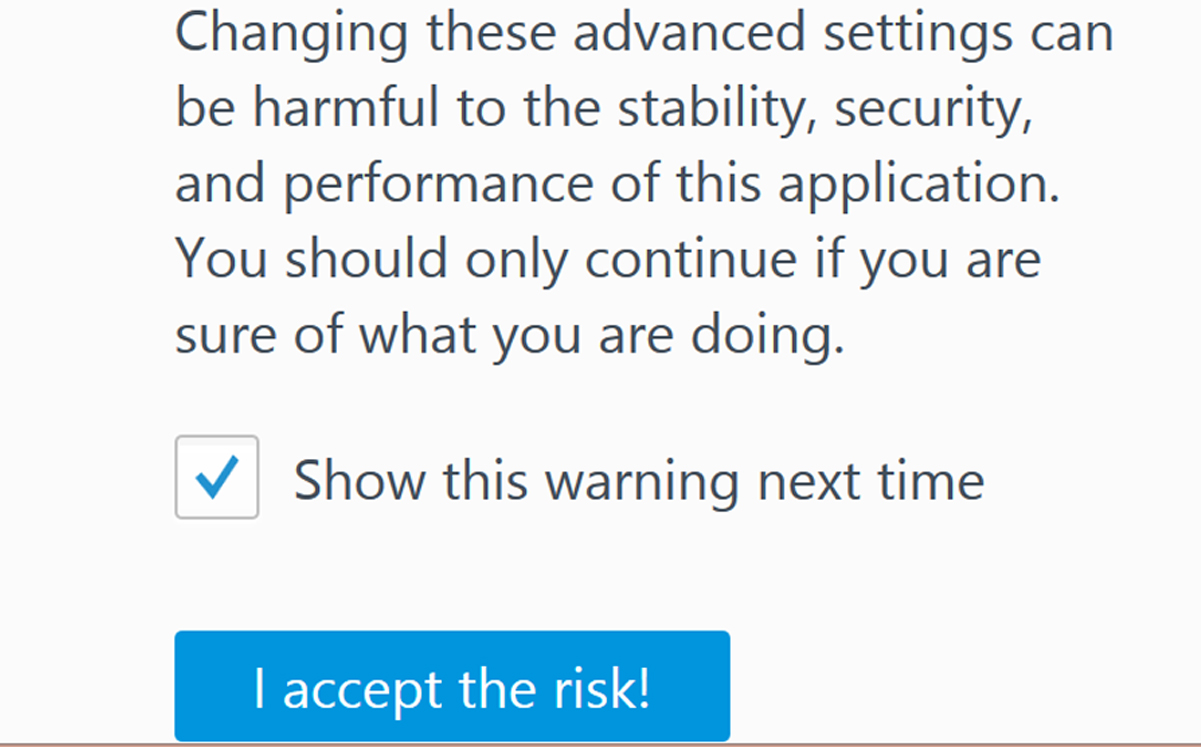 Screenshot showing the Firefox warning screen