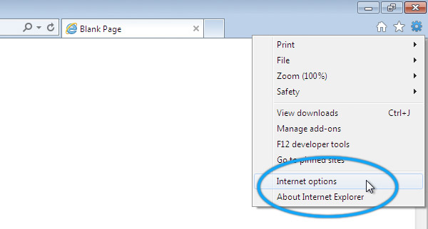 Screenshot showing the tools menu in Internet Explorer 9